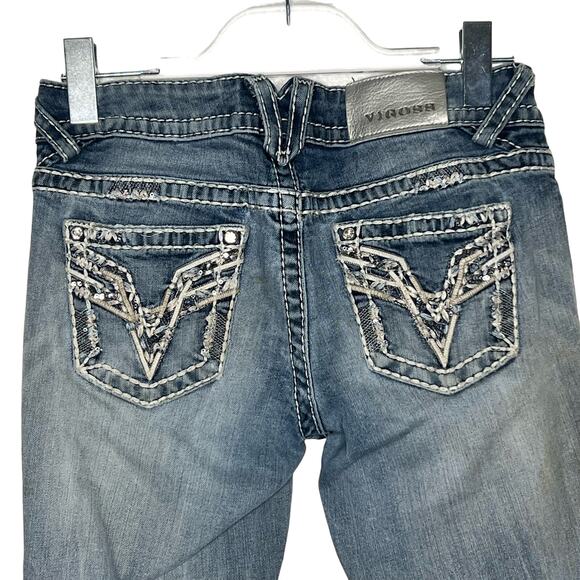 VIGOSS Stella V Stitch Boot Cut Jeans Mid-Rise  Embellished Medium Wash Size 3/4 - Picture 6 of 11
